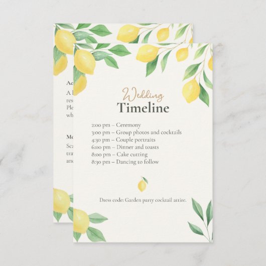 Lemon Wedding Timeline & Details Card with QR Code Begleitkarte (Vorne/Hinten)