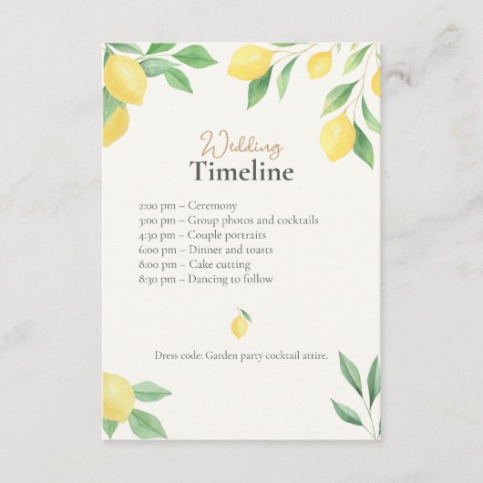 Lemon Wedding Timeline & Details Card with QR Code Begleitkarte (Vorderseite)