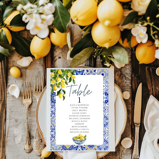 Lemon Wedding Tischnummer mit Seetabelle