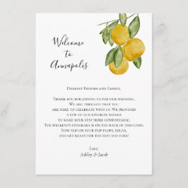 Lemon Wedding Willkommensbrief, Hochzeitsreise Begleitkarte