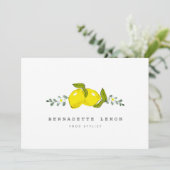 Lemon & White Blume Einfache Clean Business Card Einladung (Stehend Vorderseite)