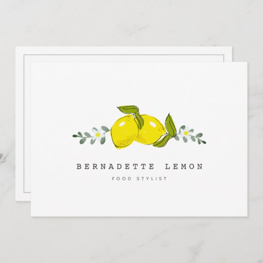 Lemon & White Blume Einfache Clean Business Card Einladung (Vorne/Hinten)