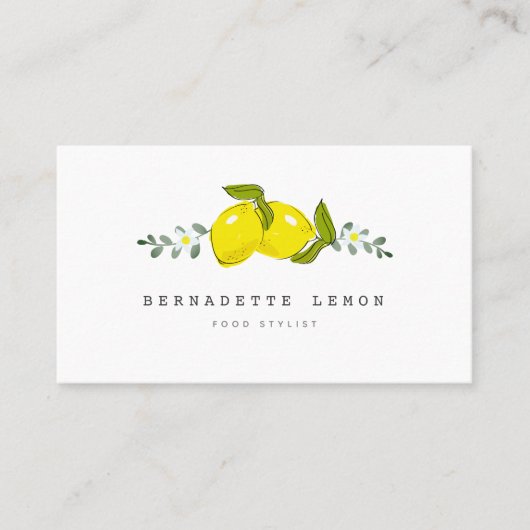 Lemon & White Blume Einfache Clean Business Card Visitenkarte (Vorderseite)
