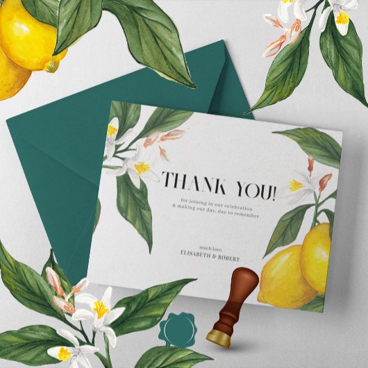 Lemon White Blume Watercolor Wedding Suite Dankeskarte