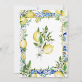 Lemon White Floral Blue Mosaic Tile Wedding Invita Einladung (Rückseite)