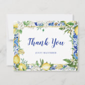 Lemon White Floral Blue Mosaik Tile Dankeskarte (Vorderseite)