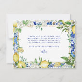Lemon White Floral Blue Mosaik Tile Dankeskarte (Rückseite)