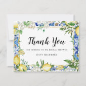 Lemon White Floral Blue Mosaik Tile Dankeskarte (Vorderseite)