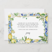 Lemon White Floral Blue Mosaik Tile Dankeskarte (Rückseite)