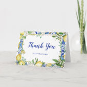 Lemon White Floral Blue Mosaik Tile geklappt Dankeskarte (Vorderseite)