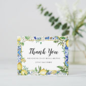 Lemon White Floral Blue Mosaik Tile Postkarte (Stehend Vorderseite)
