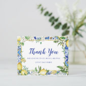 Lemon White Floral Blue Mosaik Tile Vielen Dank Postkarte (Stehend Vorderseite)