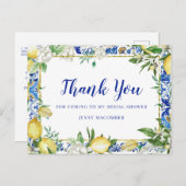 Lemon White Floral Blue Mosaik Tile Vielen Dank Postkarte (Vorne/Hinten)