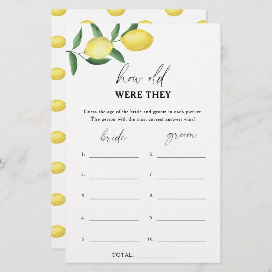 Lemon - Wie alt waren sie ein Bridgame (Vorne/Hinten)