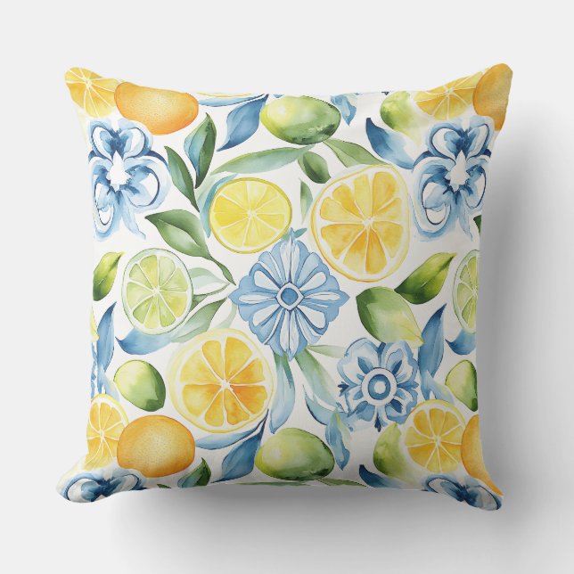 Lemon with Blues Pattern Throw Pillow Kissen (Vorderseite)