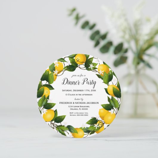 Lemon Wreath Party Einladung (Stehend Vorderseite)
