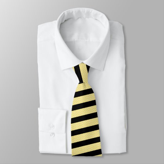 Lemon Yellow and Black Striped Neck Tie Krawatte (Gebunden)