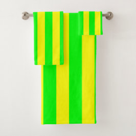 Lemon Yellow and Lime Green Stripes Badhandtuch Set
