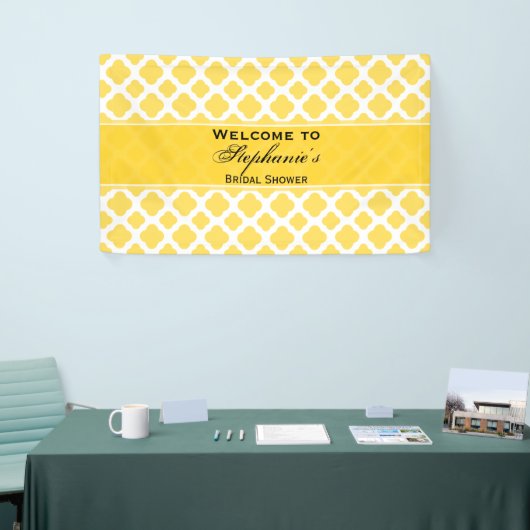 Lemon Yellow and White Quatrefoil Pattern Bridal Banner (Messeveranstaltung)