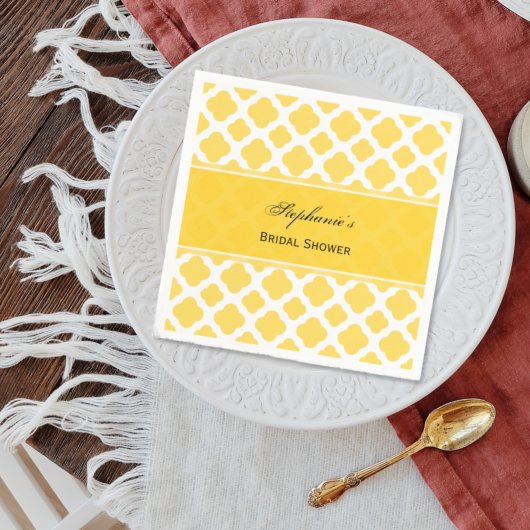 Lemon Yellow and White Quatrefoil Pattern Bridal Serviette
