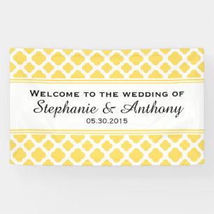 Lemon Yellow and White Quatrefoil Pattern Hochzeit Banner