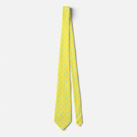 Lemon Yellow Aqua Diamond Polka Dot Pattern Krawatte (Vorderseite)