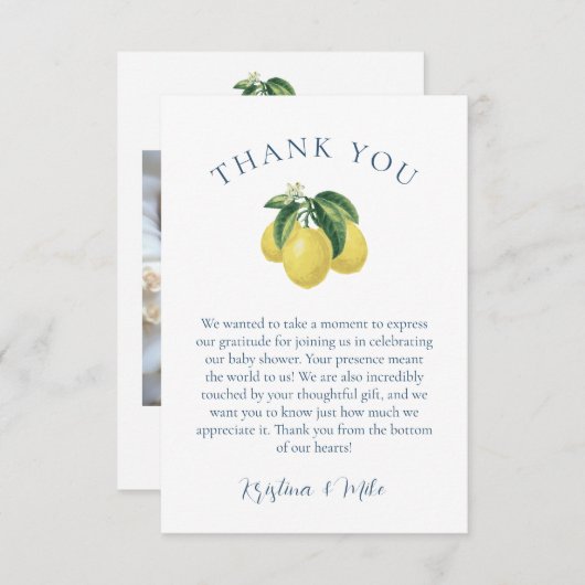 Lemon Yellow Baby Dusche Danke Karte (Vorne/Hinten)