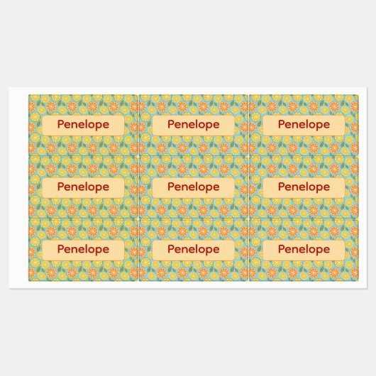 Lemon yellow blue pattern Labels with name Etiketten (Blatt)