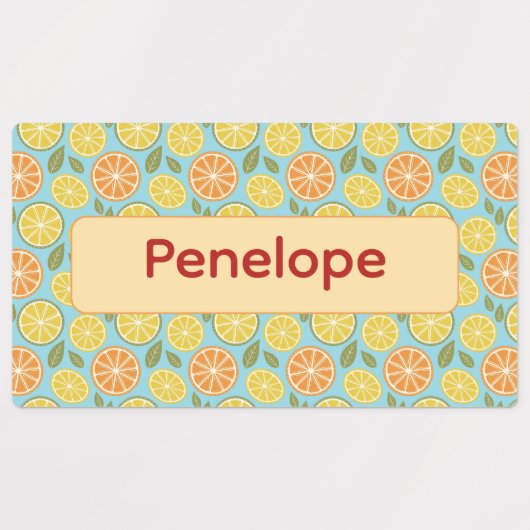 Lemon yellow blue pattern Labels with name Etiketten (Design 2)