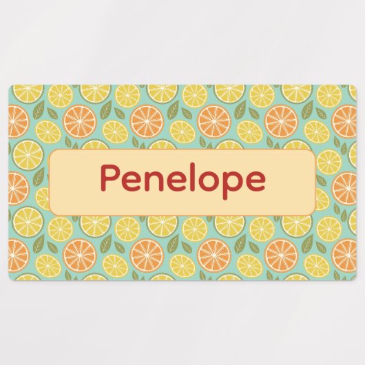 Lemon yellow blue pattern Labels with name Etiketten (Design 1)