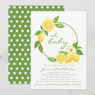 Lemon Yellow Citrus Green Punkt Babydusche Einladung