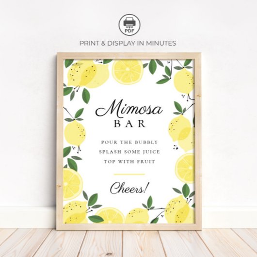 Lemon Yellow Citrus Mimosa Bar Sign Poster
