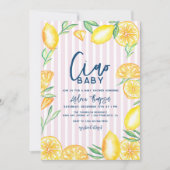 Lemon Yellow Citrus Retro Modern Baby Shower Einladung (Vorderseite)
