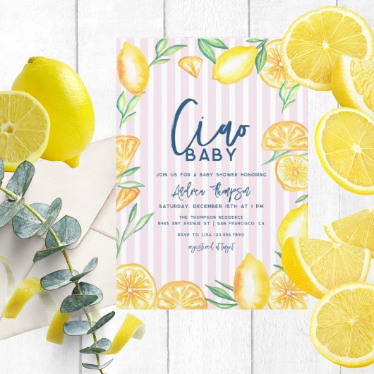 Lemon Yellow Citrus Retro Modern Baby Shower Einladung