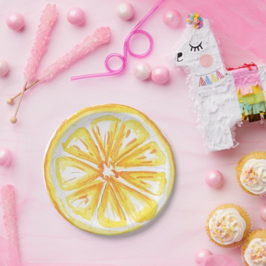 Lemon Yellow Citrus Retro Modern Baby Shower  Pappteller (Party)