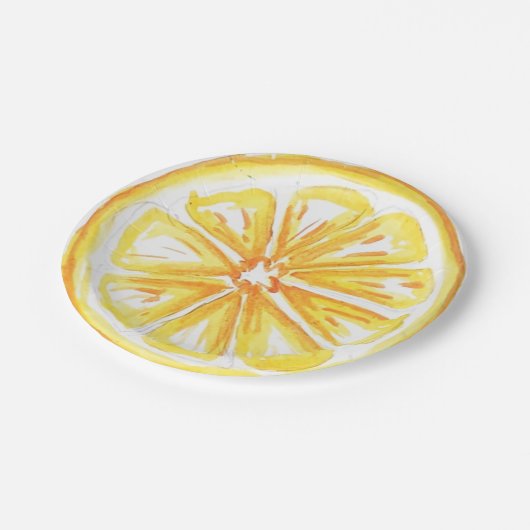 Lemon Yellow Citrus Retro Modern Baby Shower Pappteller (Schrägansicht)