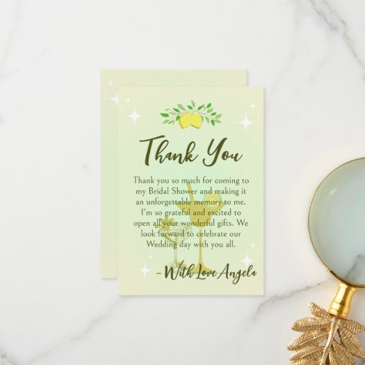 Lemon Yellow Cocktail Party Brautparty Dankeskarte (Vorderseite/Rückseite Beispiel)