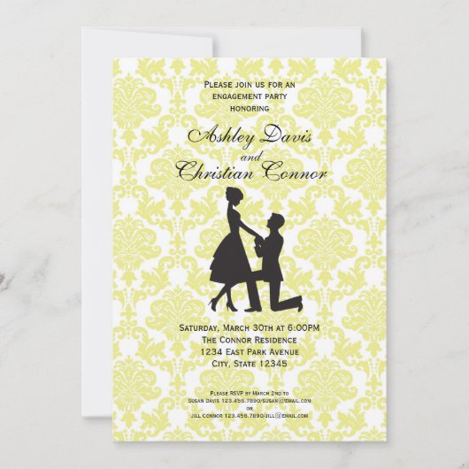 Lemon Yellow Damask Einladungen (Vorderseite)