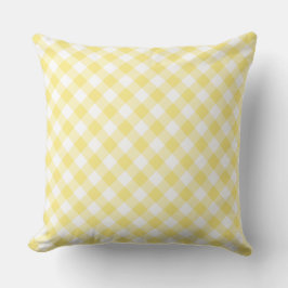 Lemon Yellow Diagonal Karo Gingham Pattern Kissen