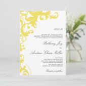 Lemon Yellow Elegant Damask Einladung (Stehend Vorderseite)