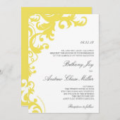 Lemon Yellow Elegant Damask Einladung (Vorne/Hinten)