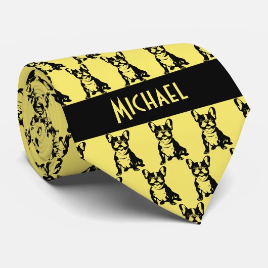 Lemon Yellow French Bulldog Krawatte (Gerollt)
