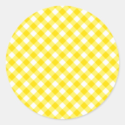 Lemon Yellow Gingham Pattern Runder Aufkleber (Vorderseite)