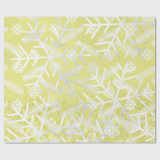 Lemon Yellow Glitzer Weihnachtsfeiertag Schneefloc Geschenkpapier (Flach)