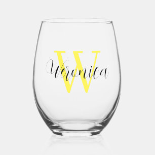 Lemon Yellow Initial und Black Name elegant Weinglas Ohne Stiel