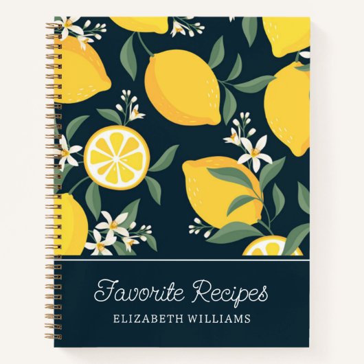 Lemon Yellow Leaf Pattern | Favoritenrezepte Notizblock (Vorderseite)