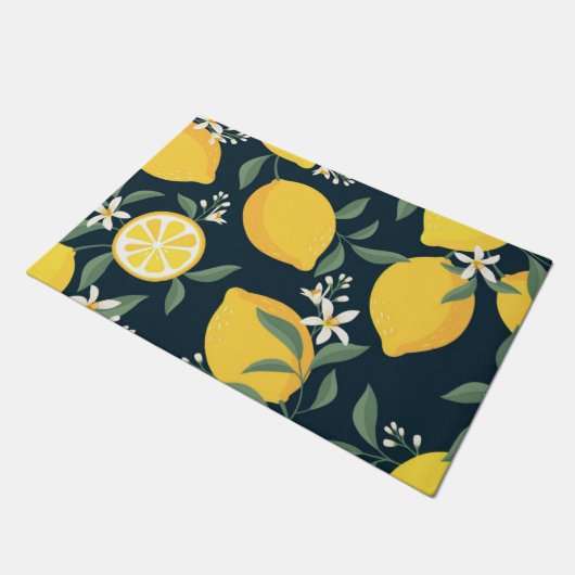 Lemon Yellow Leaf Pattern Fußmatte (Schrägansicht)