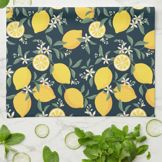 Lemon Yellow Leaf Pattern Geschirrtuch (Gefaltet)