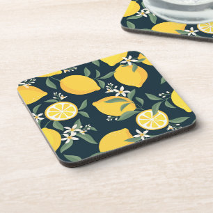 Lemon Yellow Leaf Pattern Getränkeuntersetzer