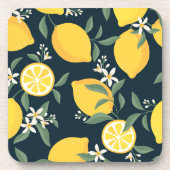 Lemon Yellow Leaf Pattern Getränkeuntersetzer (Vorderseite)